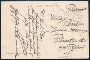 1917 Tábori posta képeslap "K.u.K. FELDPOSTAMT / 299" , "DAMPFER BALATON / der K. u. K. Kriegsmarine"