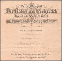 1917 Bécs, "Koronás Ezüst Érdemkereszt a Vitézségi Érem szalagján" kitüntetés adományozó o...