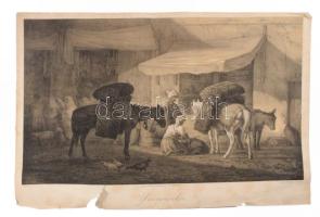 [Csecsen szénbányászok] O. Bakov metszete alapján. Nagy méretű litográfia. Lap szélén metszetet nem érő beszakadásokkal / Checnya coal miners 42,5x29 cm