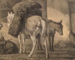 [Csecsen szénbányászok] O. Bakov metszete alapján. Nagy méretű litográfia. Lap szélén metszetet nem ...