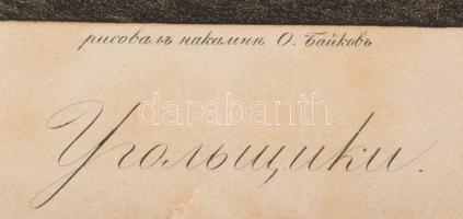 [Csecsen szénbányászok] O. Bakov metszete alapján. Nagy méretű litográfia. Lap szélén metszetet nem ...