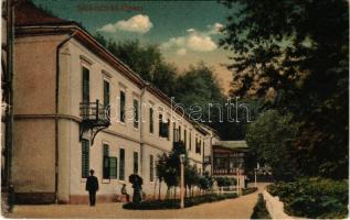 1918 Szliács, Sliac; Újpest szálloda, étterem és kávéház. Molnár Vilmos kiadása / hotel, restaurant and café (szakadás / tear)