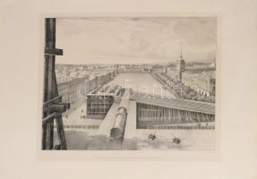 Tetőszerkezetek, ácsszerkezetek, 6 db nagy méretű acélmetszet. Louis-Pierre-Alphonse Bichebois, Auguste Ricard de Montferrand rajza után XIX sz, eleje. 42,5x36 cm Lapméret 54x48 cm  Roof structures, carpentry, 6 large steel engravings. After a drawing by Louis-Pierre-Alphonse Bichebois, Auguste Ricard de Montferrand, early 19th century. 42.5x36 cm Sheet size 54x48 cm