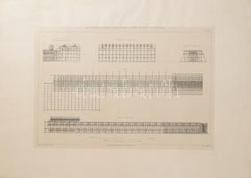 Tetőszerkezetek, ácsszerkezetek, 6 db nagy méretű acélmetszet. Louis-Pierre-Alphonse Bichebois, Augu...