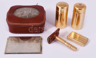 Utazó borotválkozó készlet, tartójában