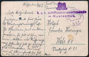 1917 Tábori posta képeslap "K.u.K. ETAPPENPOSTAMT / 441" , "K.u.k. Schiffstationkommando rusztschuk"