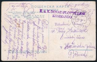 1917 Tábori posta képeslap "K.u.K. FELDPOSTAMT / b 299" , "K.u.K. DONAU-FLOTTILLEN / KOMMANDO"