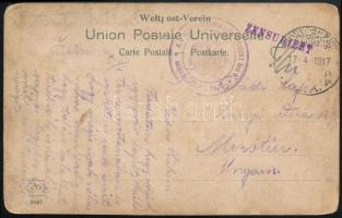 1917 Tábori posta képeslap Jeruzsálemből Mezőtúrra, "K.u.K. GEBIRGSARTILLERIEREGIMENT Nro 6 / HAUBITZBATTERIE No. 2." + "ZENSURIERT" + "A.O.K.4." / Field postcard from Jerusalem to Hungary