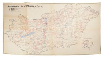 1953 Magyarország autóbusz-hálózata (MÁVAUT) térkép, hátoldalán OTP takarékbetétkönyv reklámmal, hajtva, l, 42x66 cm