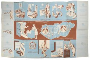 1953 Magyarország autóbusz-hálózata (MÁVAUT) térkép, hátoldalán OTP takarékbetétkönyv reklámmal, haj...