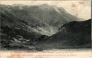 1915 Tátra, Magas-Tátra, Vysoké Tatry; Késmárki mészárszékek és az elülső réztárnák a Kopa hágó felül. Feitzinger Ede kiadása No. 915. / Késmárker Fleischbänke / view, mountain, copper mine + "K.u.k. Militärzensur Liptószentmiklós" (fl)