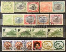Pápua Új-Guinea összeállítás 10 lapos közepes berakóban, jobb értékekkel, motívum és forgalmi bélyegekkel egyaránt / Papua New Guinea lot in medium stockbook with better issues