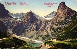 1912 Tátra, Magas-Tátra, Vysoké Tatry; Fehérpataki völgy, Zöld-tó, Karbunkulus-torony / Grüner See, Karfunkelturm / lake, mountains (EK)