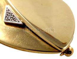 Arany (Au) bross, kő rárakásokkal, jelzett, 45x25mm, bruttó 6,2g