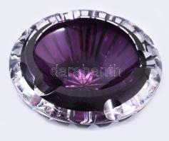 Lilán színezett ólomkristály hamuzó, pattogzással, d: 13 cm