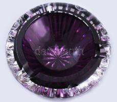 Lilán színezett ólomkristály hamuzó, pattogzással, d: 13 cm