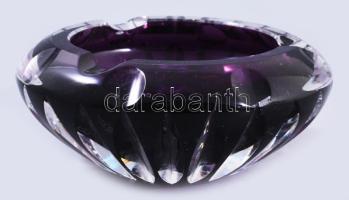 Lilán színezett ólomkristály hamuzó, pattogzással, d: 13 cm