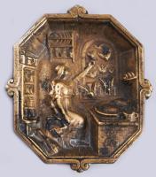 Régi bronz dísztál - lány galambokkal, 14x12 cm