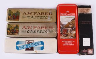 4 doboz írószer és körző tétel, közte Faber Castell