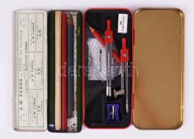 4 doboz írószer és körző tétel, közte Faber Castell