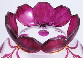 Lila virágos üveg váza. Kézzel festett, hibátlan d: 15 cm, m: 9 cm