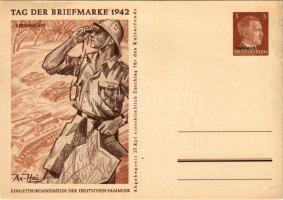 1942 Tag der Briefmarke. Afrikakorps. Einheitsorganisation der Deutschen Sammler / WWII Day of the German Stamp, NSDAP German Nazi Party propaganda, German Africa Corps, Adolf Hitler, swastika; 3 Ga. s: Axster-Heudtlass (gyűrődések / creases)