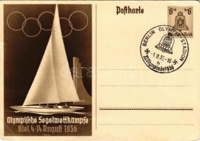 1936 Olympische Segelwettkämpfe Kiel / 1936 Summer Olympics advertisement card, sailing competitions in Kiel, swastika s: O. Anton + "1936 BERLIN OLYMPIA-STADION XI. Olympiade" So. Stpl. (szakadás / tear)