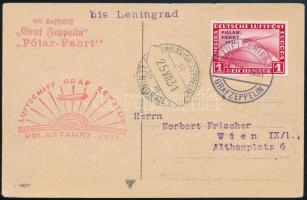 1931 Zeppelin Polarfahrt levelezőlap Bécsbe / Postcard with Zeppelin 1R to Vienna "LUFTSCHIFF GRAF ZEPPELIN / POLARFAHRT" + "PARAVION ZEPPELIN / LENINGRAD"