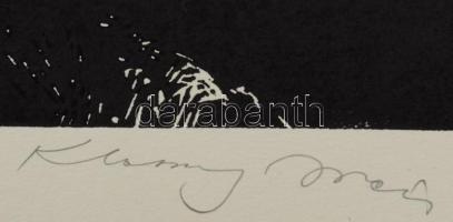 Klossy Irén (1943-): Baja, 1932. Linómetszet, papír, jelzett, apró lapszéli szakadással, 29,5x38,5 c...