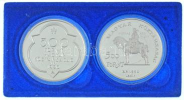 1990. 500Ft Ag "Mátyás király / Beatrix" + 500Ft Ag "Mátyás király - Buda" mindkettő kapszulában, közös tanúsítvánnyal, dísztokban T:PP Adamo EM113, Adamo EM114