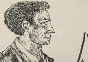 Weintrager Adolf (1927-1987): Molnár Erik felolvasó köre. Rézkarc, papír, jelzett, 29,5×39,5 cm