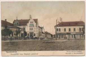 1915 Gyulafehérvár, Alba Iulia; Hunyadi tér, népbank palota, Kelen Henrik, Tamás István, Rosner Rezső üzlete. Weiss Bernát kiadása / hotel, bank, shops (apró szakadások / tiny tears)
