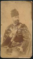cca 1880 Perczel Mór (1848-1888), vasúti mérnök díszmagyarban, Perczel Mór tábornok fia, keményhátú fotó Strelisky budapesti műterméből, foltos, tű ütötte lyukkal, 18,5×10,5 cm