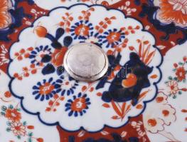 Aufsatz, asztalközép, kínáló. Ezüst, jelzett Dianás jelzéssel, hozzá, kézzel festett japán Imrai por...