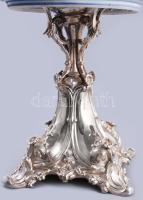 Aufsatz, asztalközép, kínáló. Ezüst, jelzett Dianás jelzéssel, hozzá, kézzel festett japán Imrai por...