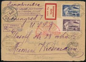 1931 Ajánlott Zeppelin levél vágott bélyegekkel a Malygin jégtörőre / Registered Zeppelin cover with imperforate stamps to Icebraker Malygin