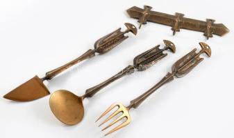 Papp Zoltán (1941-) négyrészes bronz falidísz. Jelzett, 36x22 cm