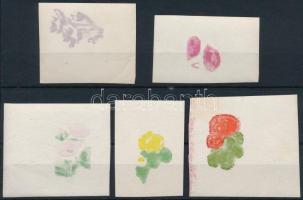 1950 Virág 5 klf vágott fázisnyomat (ráncok) / Mi 1112-1116 phase prints (creases)