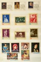 Románia festmény motívum gyűjtemény, 8 lapos A/4 berakóban, benne 32 klf sor, 12 klf blokk 1db 6-os kisív + 16 db francia festmény bélyeg (Mi EUR 287.-)