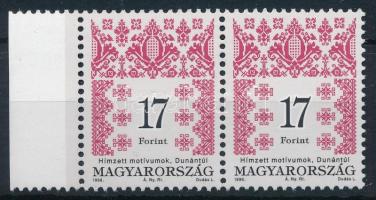 1996 Magyar népművészet 17Ft pár fényes-vonalas papíron / Mi 4391 pair, bright-lined paper