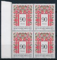 1999 Magyar népművészet 90Ft négyestömb sihl papíron, 12 : 1/4 : 12 3/4 fogazással / Mi 4536 block of 4 on sihl paper, perforation 12 : 1/4 : 12 3/4