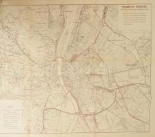 1908 Budapest térképe a főváros iskoláinak megjelölésével, kiadja: Magyar Földrajzi Intézet Rt., 50×63 cm