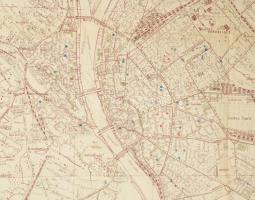 1908 Budapest térképe a főváros iskoláinak megjelölésével, kiadja: Magyar Földrajzi Intézet Rt., 50×...