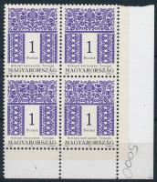 1995 Magyar népművészet 1Ft ívsarki négyestömb, fél-fényes vonalas (ceruzás írás az ívszélen) / Mi 4325 corner block of 4 semi-gloss lined (pencil writing on the margin)