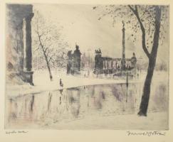 Imre István (1918-1983): Hősök tere. Rézkarc, papír, jelzett, 30×39 cm, üvegezett keretben.