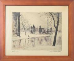 Imre István (1918-1983): Hősök tere. Rézkarc, papír, jelzett, 30×39 cm, üvegezett keretben