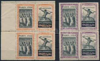 1924 Párizsi olimpia - 2 klf francia levélzáró négyestömb / 1924 French labels
