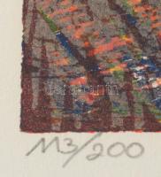 Fekete Esteban (1924-2009): Autó az erdőben. Színes fametszet, papír, jelzett, 30×40 cm