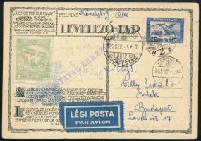 1932 Légi levelezőlap levélzáróval / Airmail postcard with label