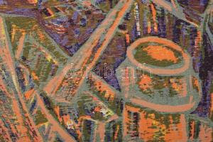 Fekete Esteban (1924-2009): Kikötő hajókkal. Színes fametszet, papír, jelzett, 55×45 cm